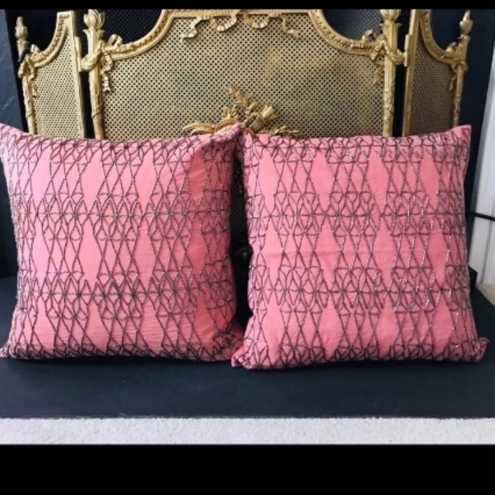 Brand New Beaded Throw Pillows in Dusty Rose